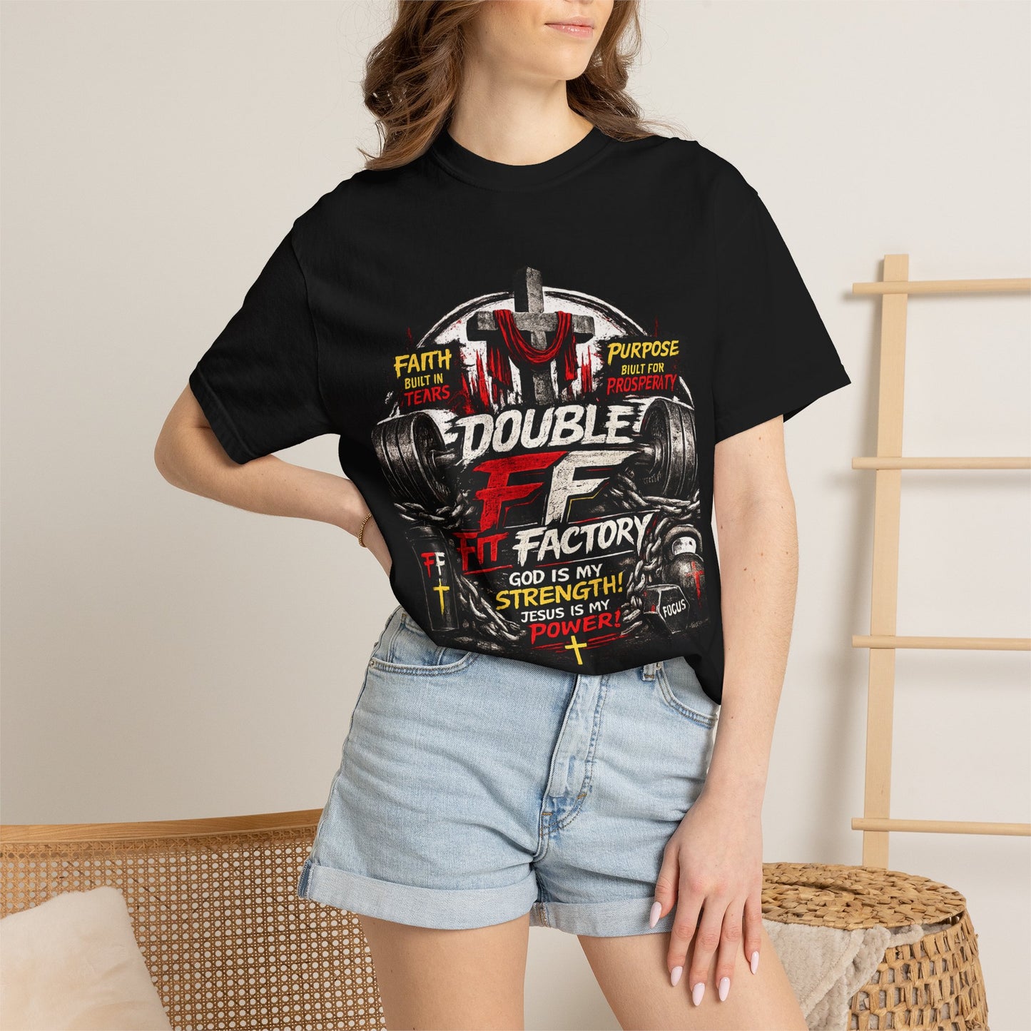 Fitness Tee — "Double F Fit Factory" Strength & Faith Gym T-Shirt