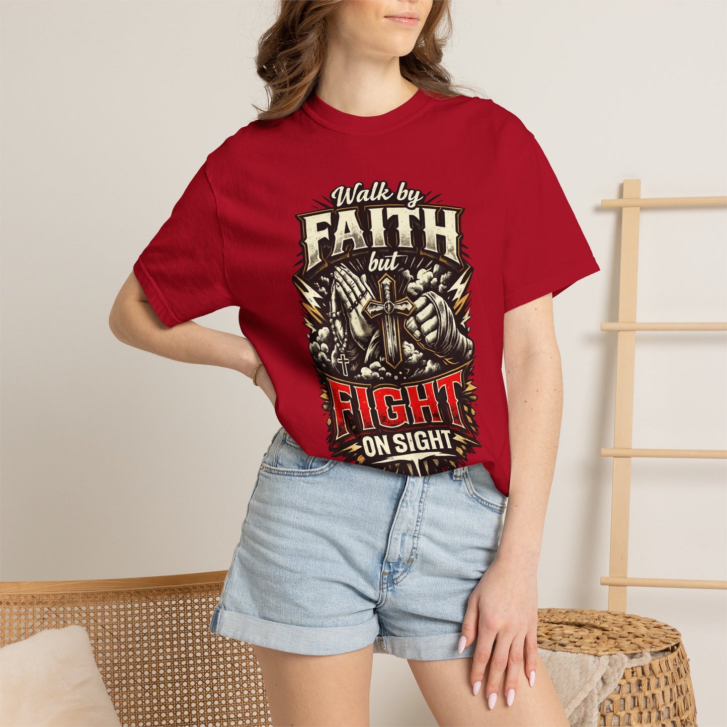 Faith But Fight On Sight T‑Shirt — Christian Warrior Graphic Tee