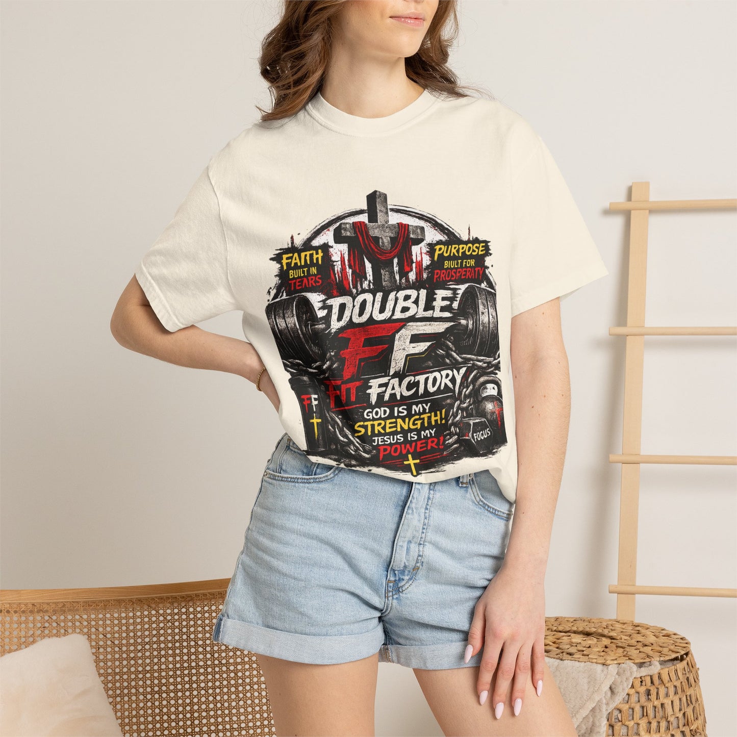 Fitness Tee — "Double F Fit Factory" Strength & Faith Gym T-Shirt