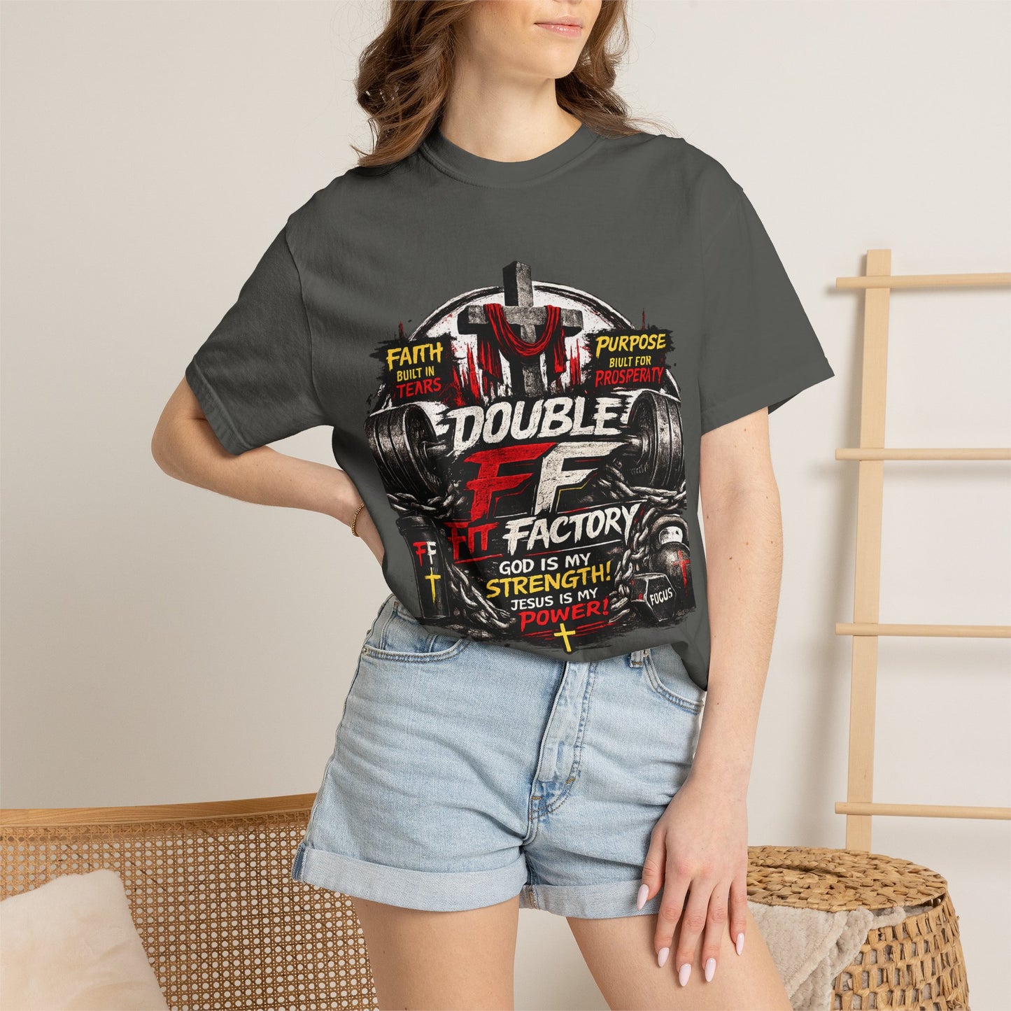 Fitness Tee — "Double F Fit Factory" Strength & Faith Gym T-Shirt