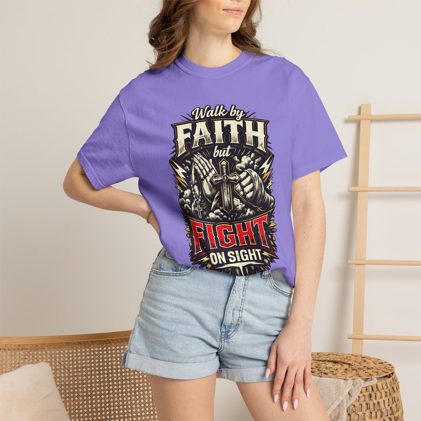 Faith But Fight On Sight T‑Shirt — Christian Warrior Graphic Tee