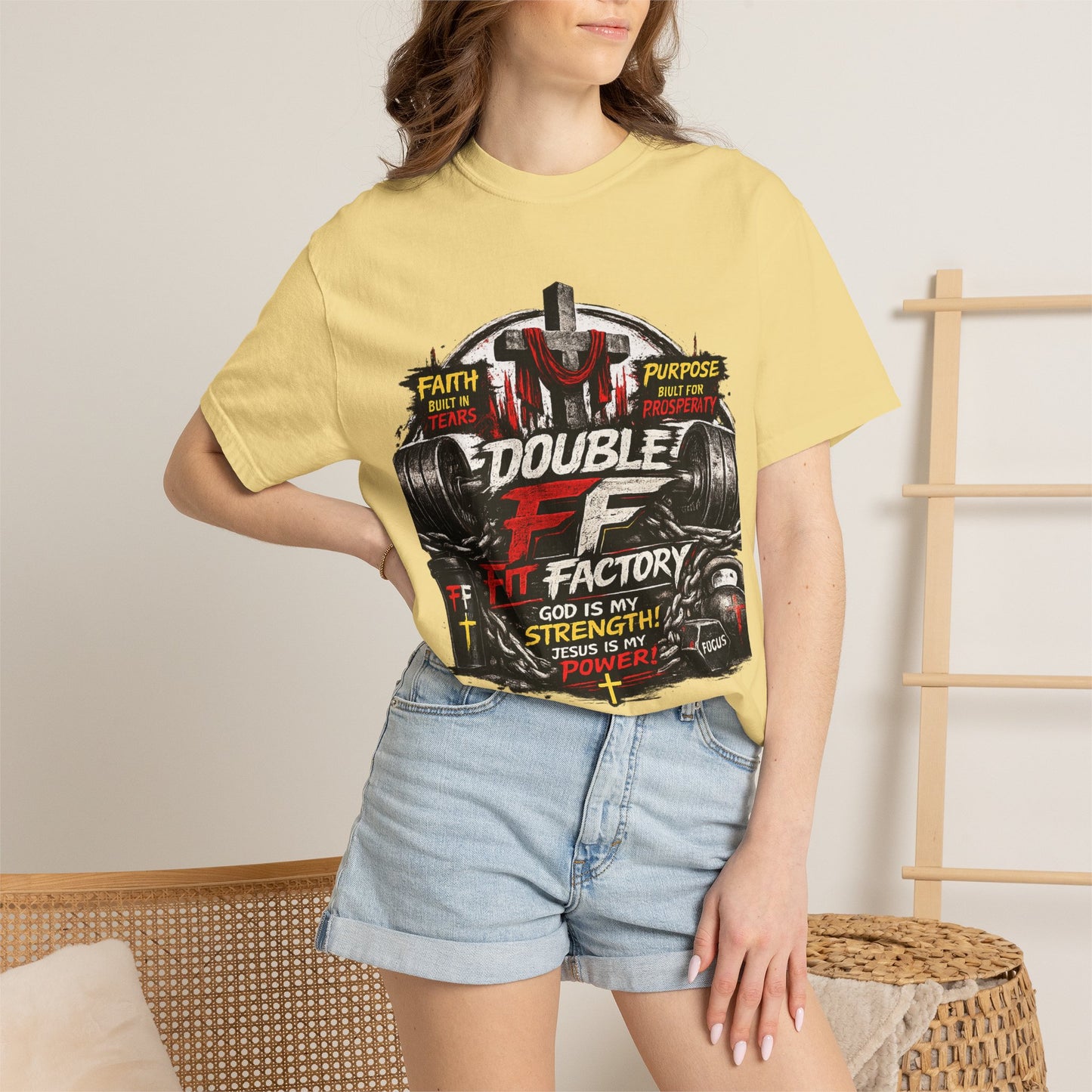 Fitness Tee — "Double F Fit Factory" Strength & Faith Gym T-Shirt