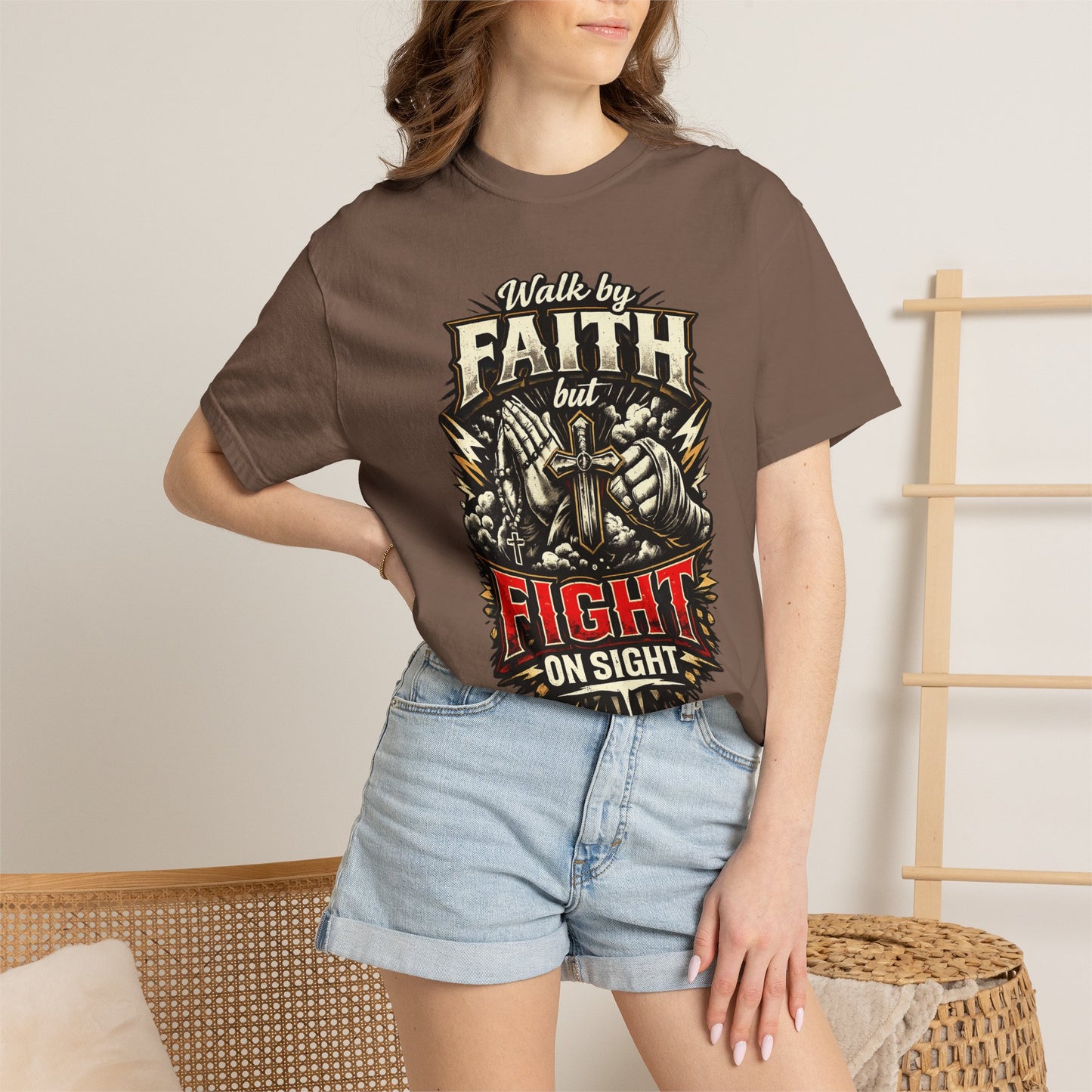 Faith But Fight On Sight T‑Shirt — Christian Warrior Graphic Tee